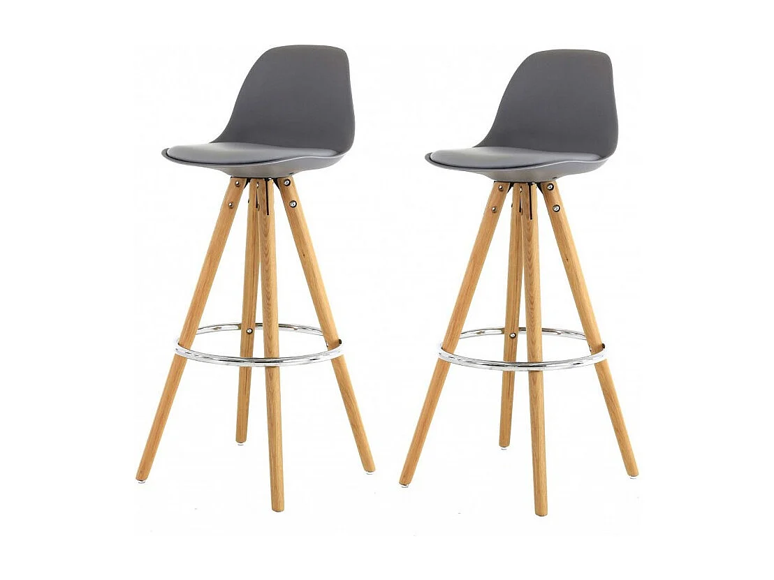 Lot 2 tabourets de bar scandinaves gris et pieds bois - DIANA