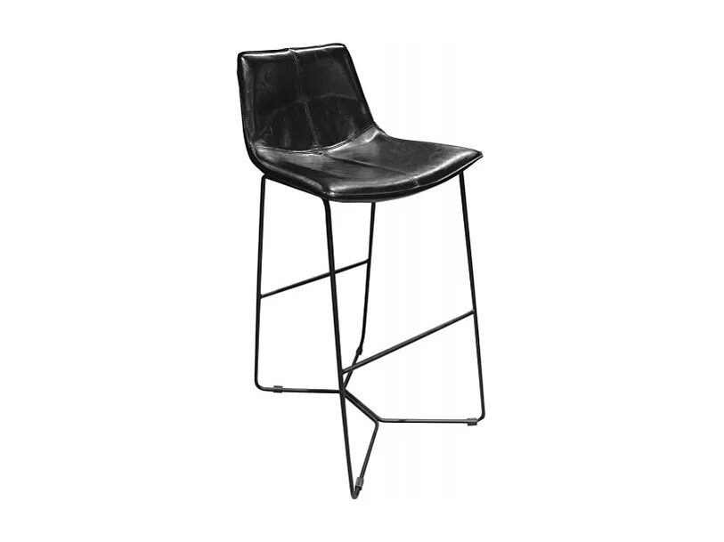 Tabouret de bar 77 cm en simili noir et pieds filaires métal - STEEVE