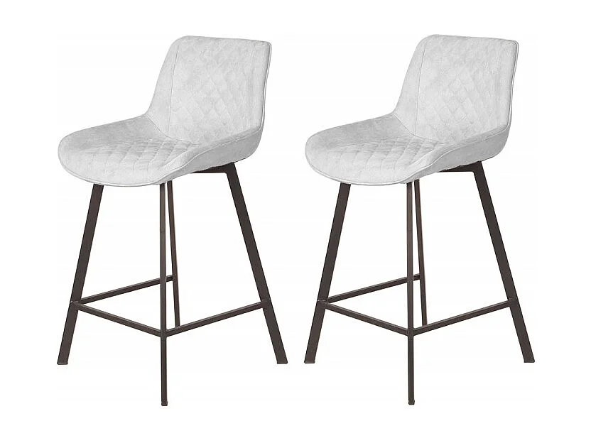 Lot de 2 tabourets tissu gris clair doux avec pieds métal - MANHATTAN