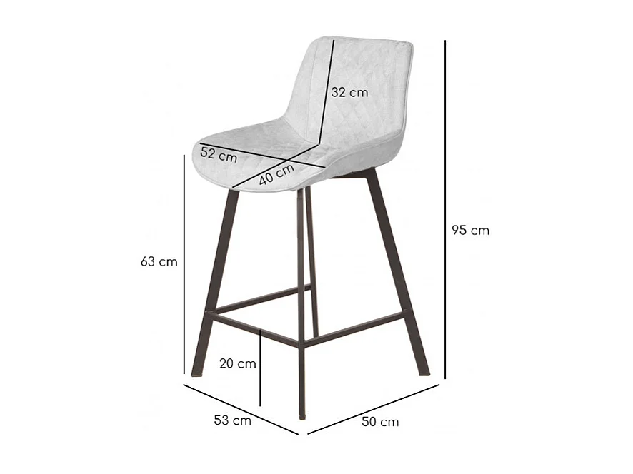 Lot de 2 tabourets tissu gris clair doux avec pieds métal - MANHATTAN