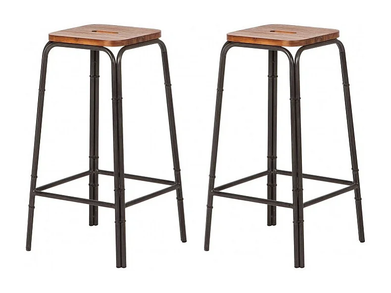 Lot de 2 tabourets de bar 70 cm bois d'acacia et métal - WORKSHOP