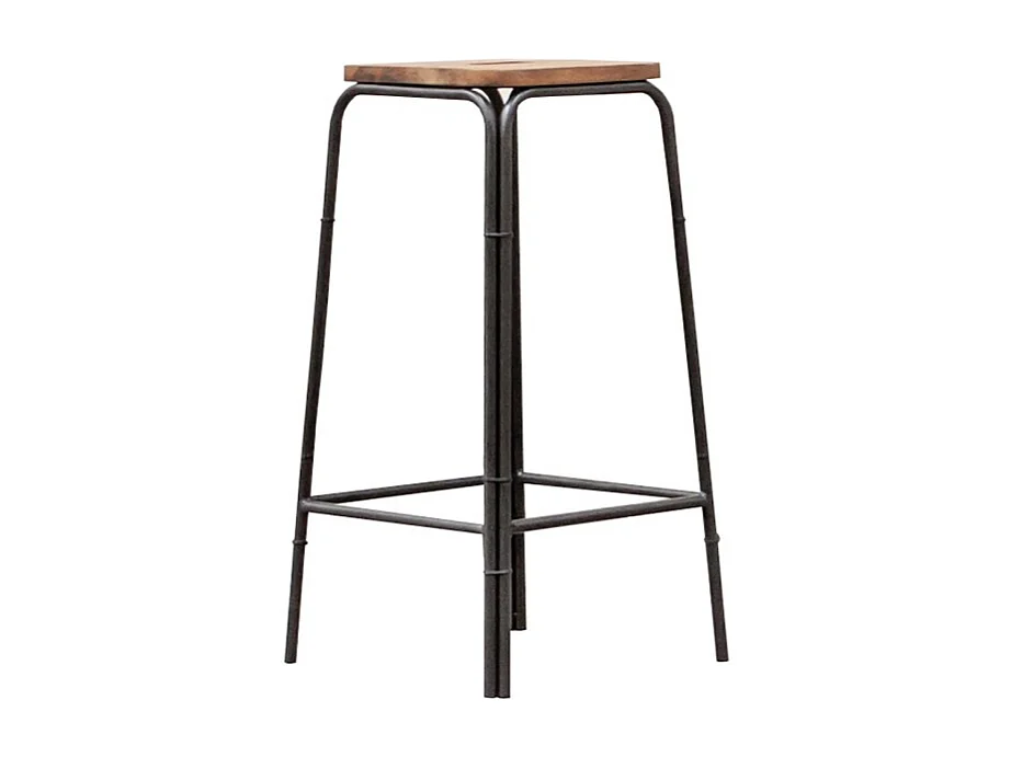 Lot de 2 tabourets de bar 70 cm bois d'acacia et métal - WORKSHOP