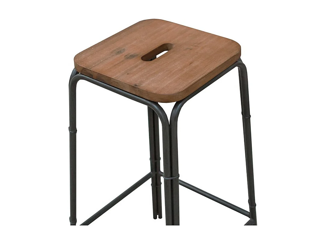Lot de 2 tabourets de bar 70 cm bois d'acacia et métal - WORKSHOP