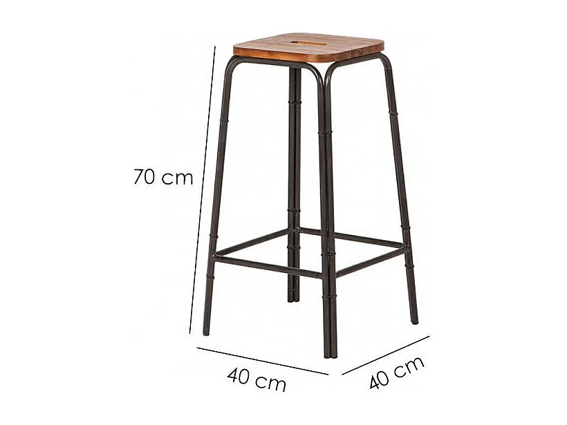 Lot de 2 tabourets de bar 70 cm bois d'acacia et métal - WORKSHOP