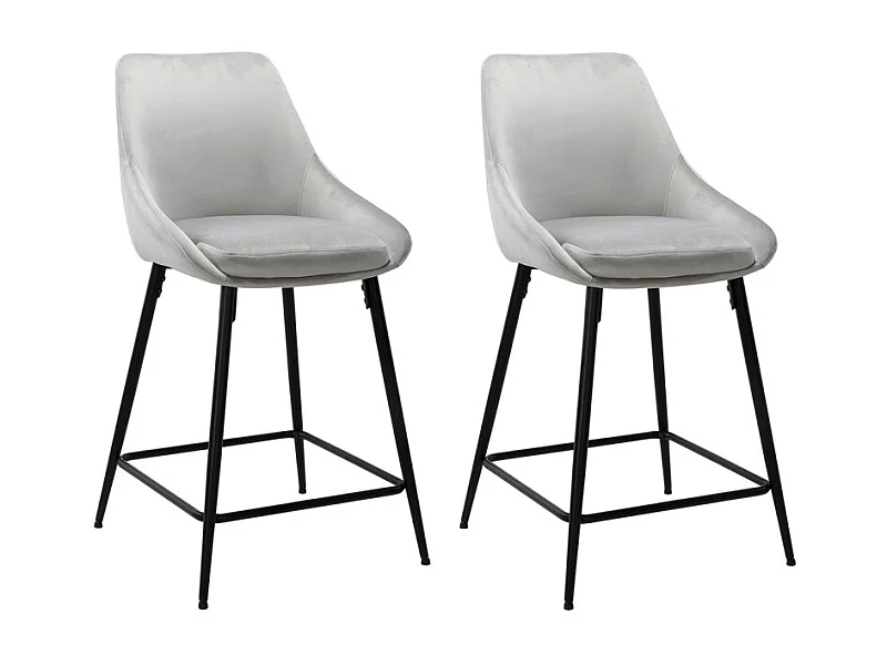 Lot de 2 tabourets de bar en velours gris et piétement métal - JAZZY