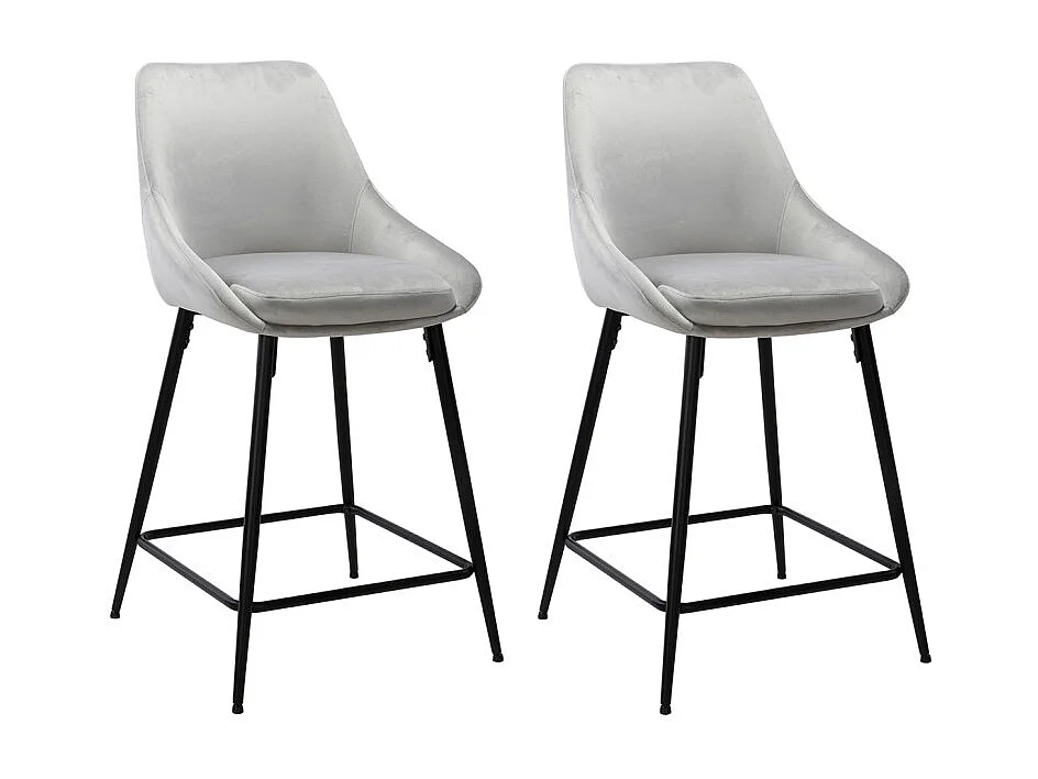 Lot de 2 tabourets de bar en velours gris et piétement métal - JAZZY