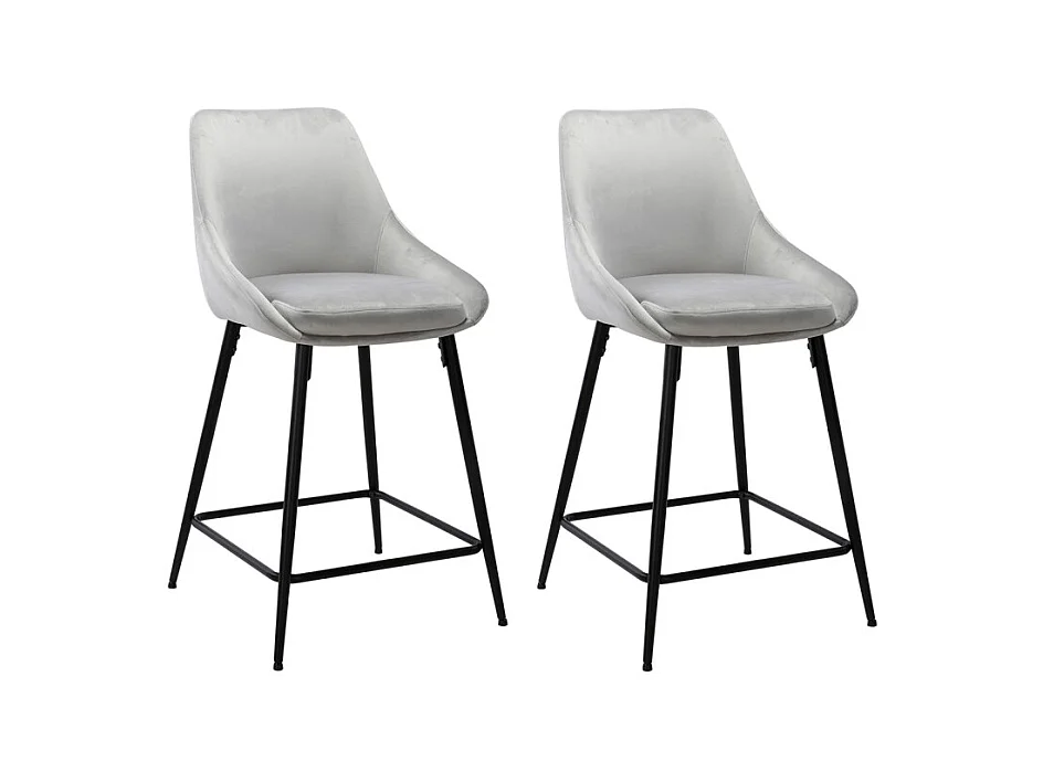 Lot de 2 tabourets de bar en velours gris et piétement métal - JAZZY