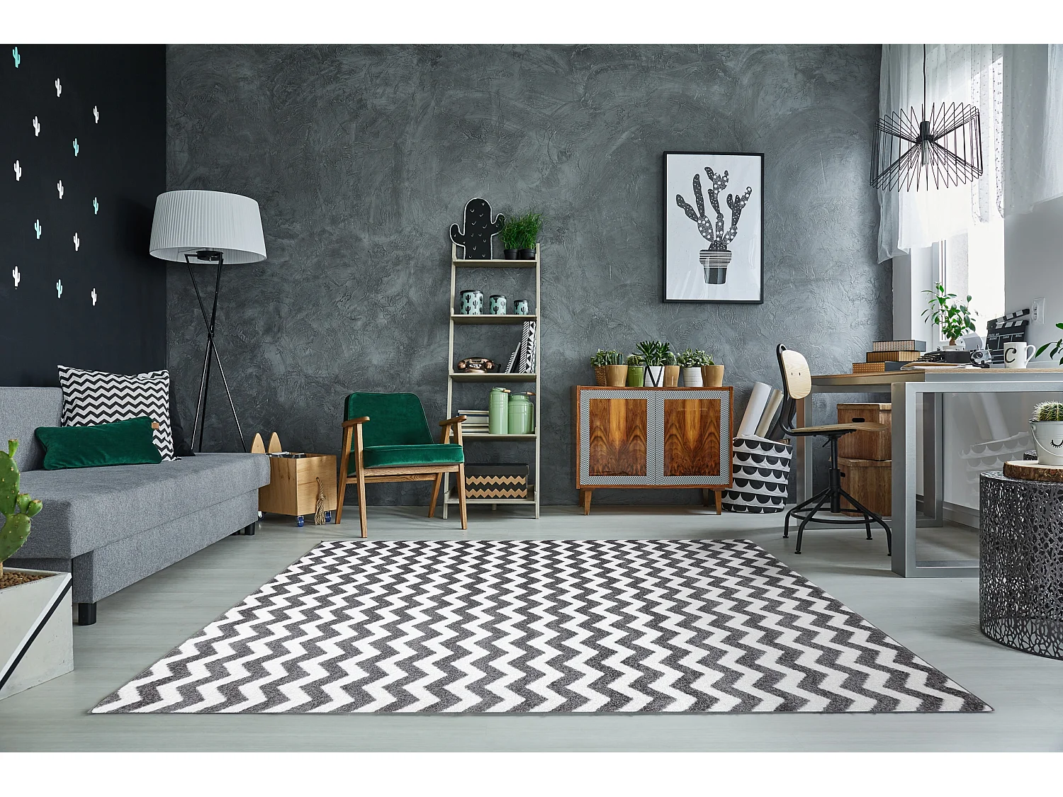 Tapis SKETCH - F561 gris et blanc - Zigzag 140x190 cm