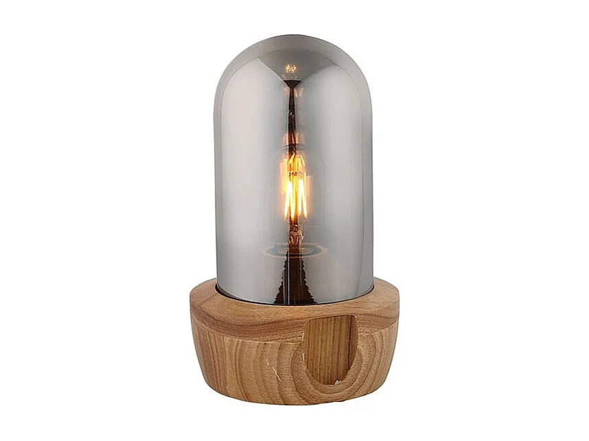 Lampe à poser 26 cm cloche en verre teinté et socle bois - GIRO