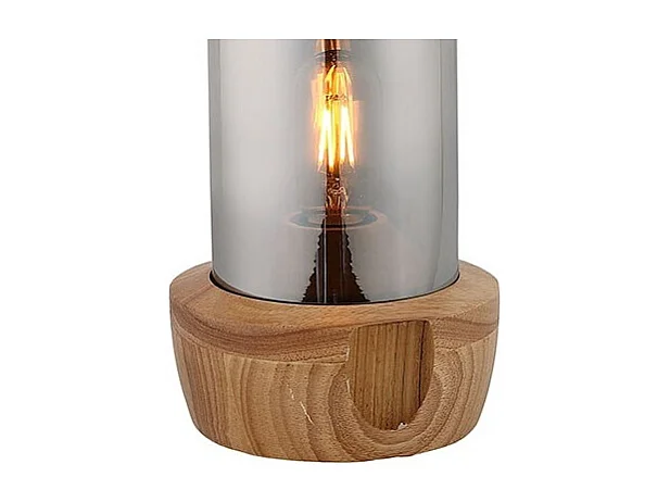 Lampe à poser 26 cm cloche en verre teinté et socle bois - GIRO