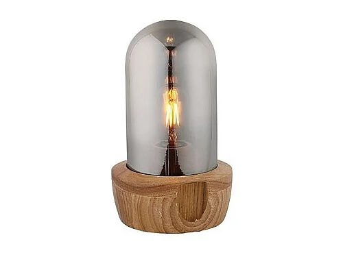 Lampe à poser 26 cm cloche en verre teinté et socle bois - GIRO