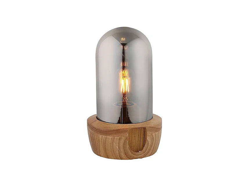 Lampe à poser 26 cm cloche en verre teinté et socle bois - GIRO