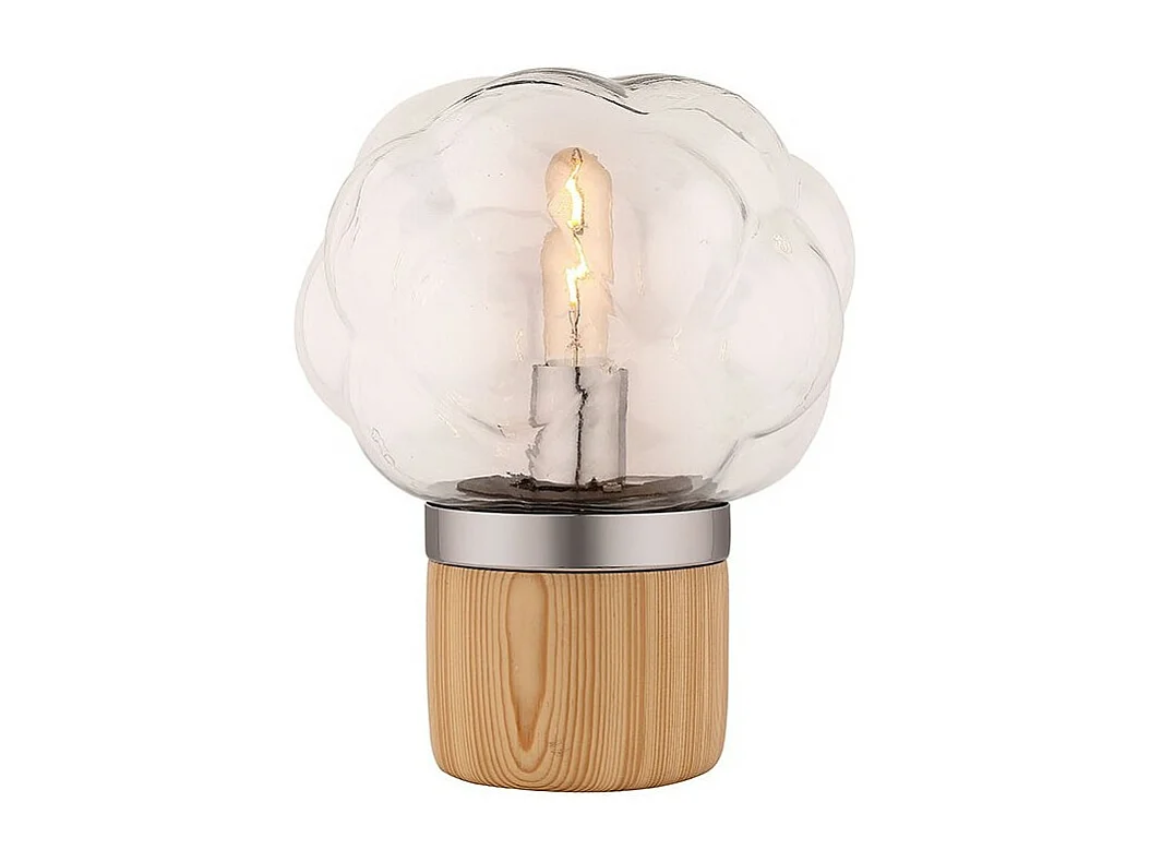 Lampe 43 cm en verre effet nuage et socle bois - BUBBLE LIGHT