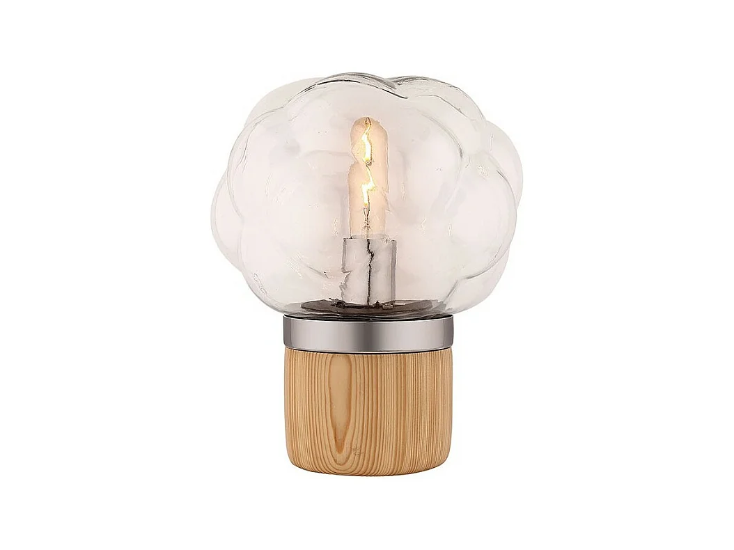 Lampe 43 cm en verre effet nuage et socle bois - BUBBLE LIGHT