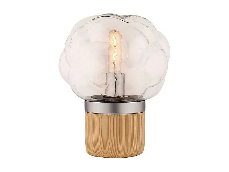Lampe 43 cm en verre effet nuage et socle bois - BUBBLE LIGHT