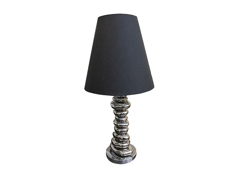 Lampe 76 cm galets argentés avec abat-jour noir - Stone
