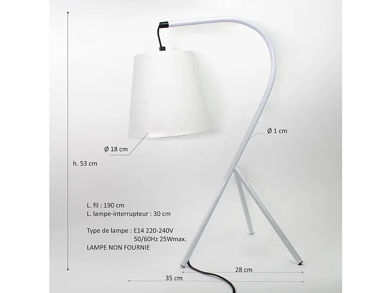 Lampe 53 cm abat-jour suspendu et trépied métal blanc - CAMPANA
