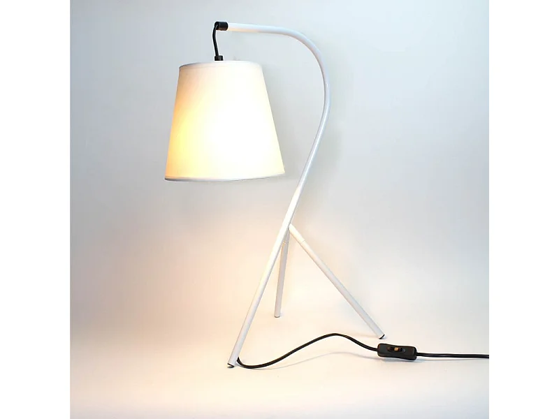 Lampe 53 cm abat-jour suspendu et trépied métal blanc - CAMPANA