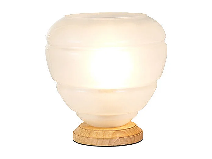 Lampe 28 cm en verre blanc opaque et socle bois - VALO ART DECO
