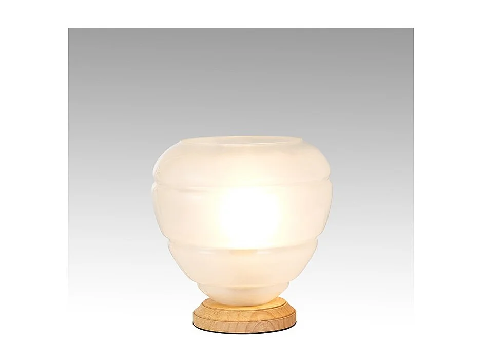 Lampe 28 cm en verre blanc opaque et socle bois - VALO ART DECO