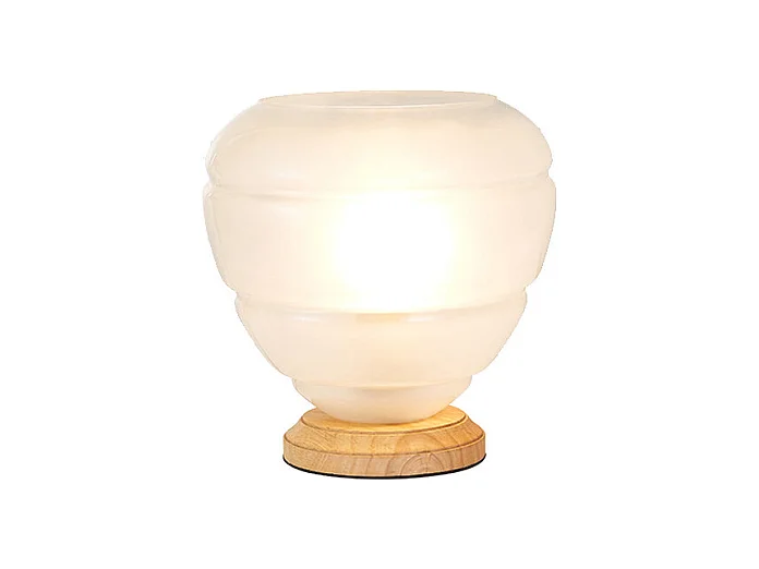 Lampe 28 cm en verre blanc opaque et socle bois - VALO ART DECO