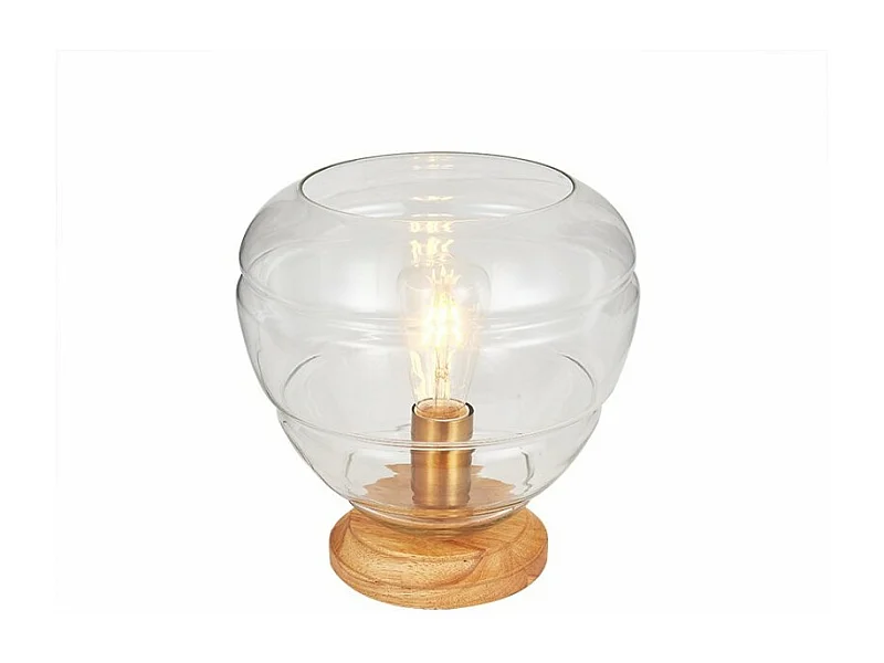 Lampe 28 cm en verre transparent et socle bois - VALO ART DECO