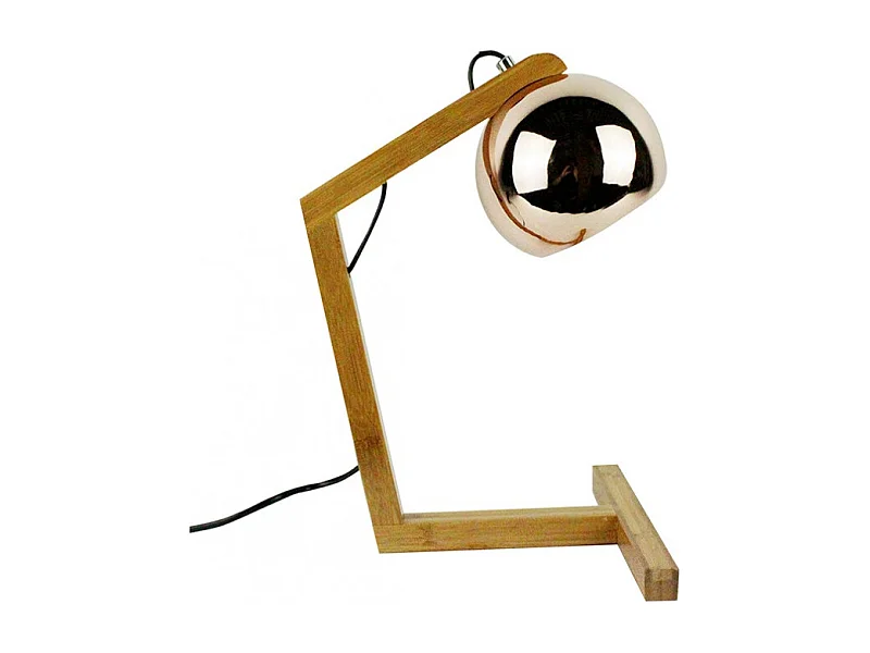 Lampe de chevet métal cuivré pied bois H41cm - COPPER