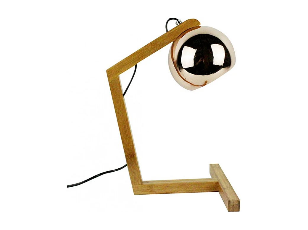 Lampe de chevet métal cuivré pied bois H41cm - COPPER