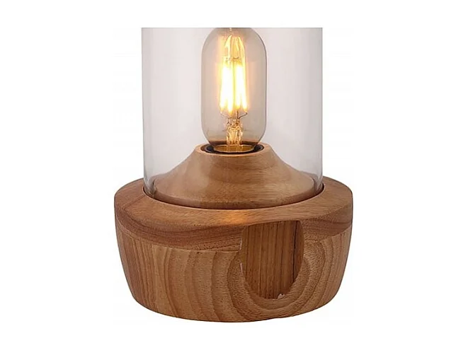 Lampe à poser 26 cm cloche en verre transparent et socle bois - GIRO
