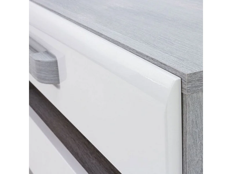 Meuble TV 160 cm 1 porte 2 tiroirs blanc et décor bois gris - ALEXIANE