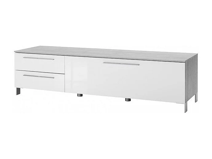 Meuble TV 1 abattant et 2 tiroirs blanc et décor béton - LUDO