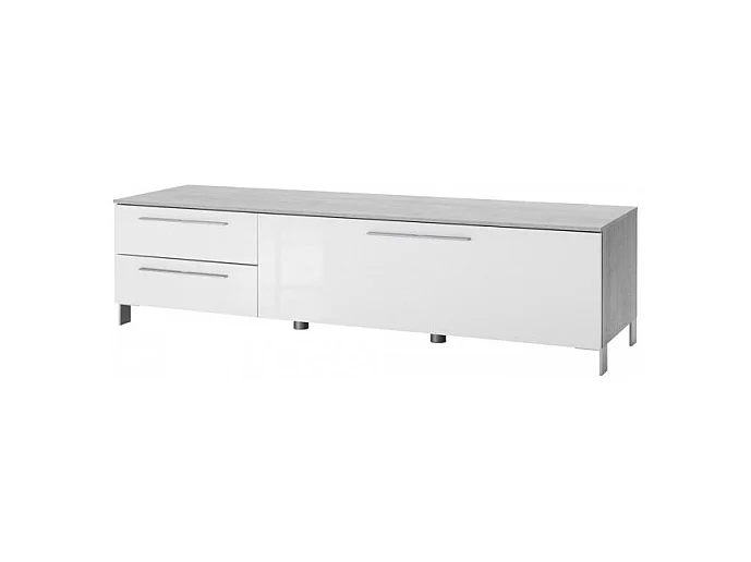 Meuble TV 1 abattant et 2 tiroirs blanc et décor béton - LUDO
