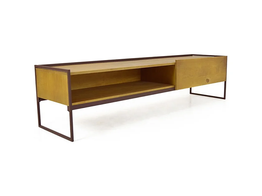Meuble TV 183 cm 1 niche1 tiroir bois de pin et métal marron - LINEA