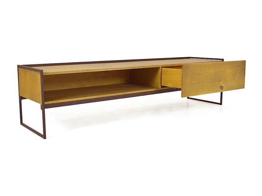 Meuble TV 183 cm 1 niche1 tiroir bois de pin et métal marron - LINEA