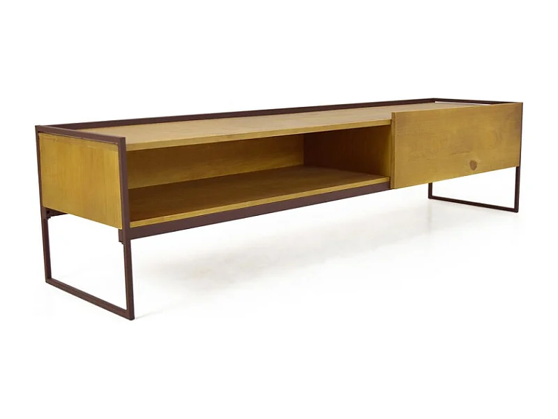 Meuble TV 183 cm 1 niche1 tiroir bois de pin et métal marron - LINEA