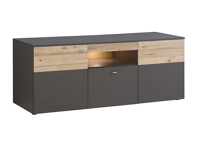 Meuble TV 150 cm 2 portes 1 tiroir décor chêne et gris - MARBELLA