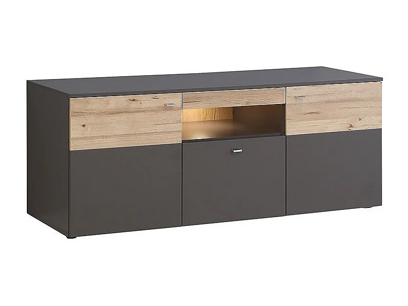 Meuble TV 150 cm 2 portes 1 tiroir décor chêne et gris - MARBELLA