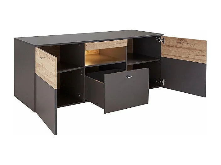 Meuble TV 150 cm 2 portes 1 tiroir décor chêne et gris - MARBELLA