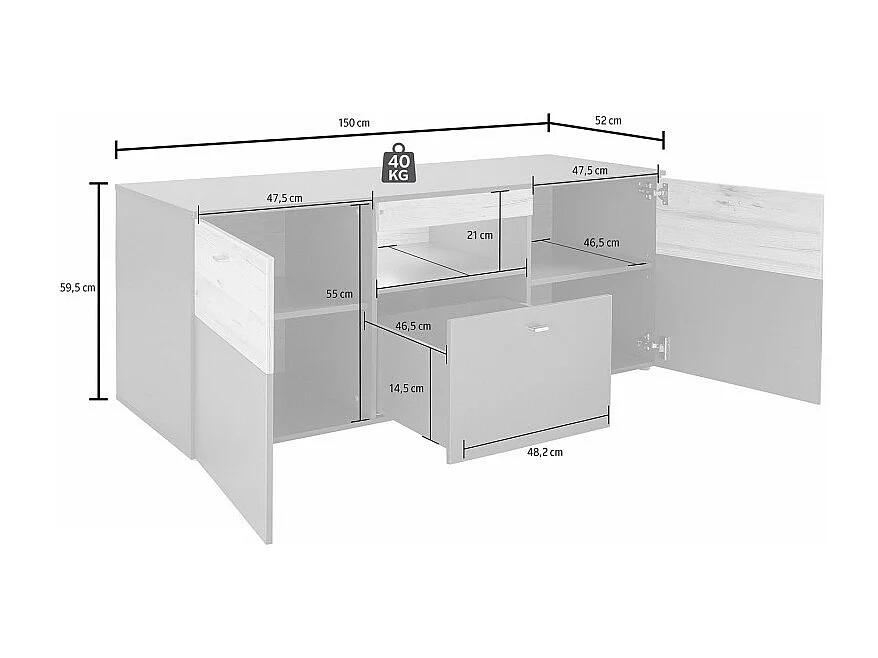 Meuble TV 150 cm 2 portes 1 tiroir décor chêne et gris - MARBELLA