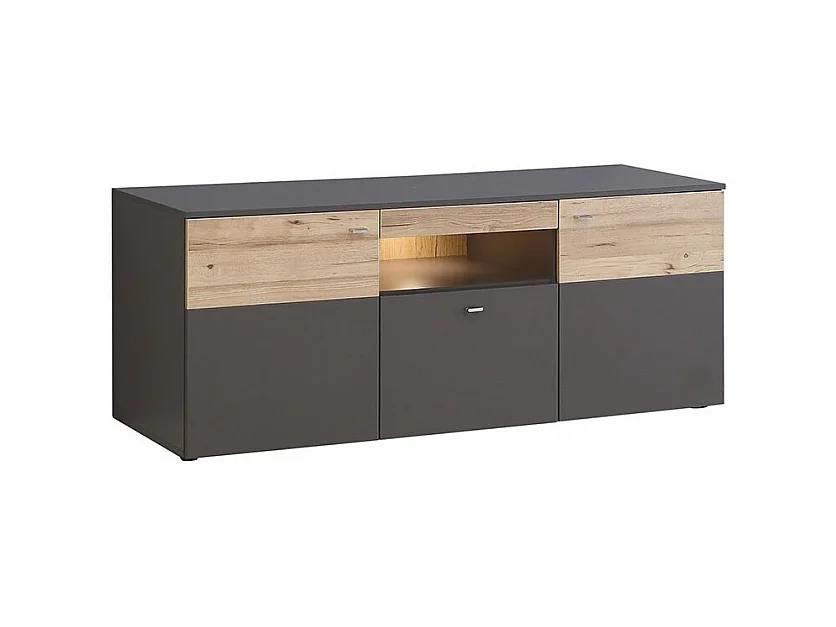 Meuble TV 150 cm 2 portes 1 tiroir décor chêne et gris - MARBELLA