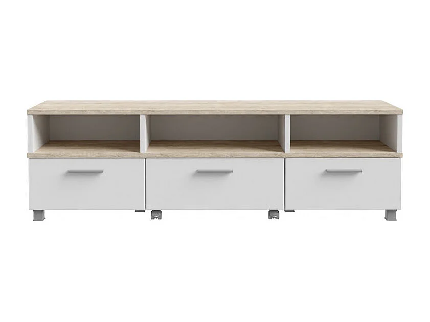 Meuble TV table basse à roulettes décor bois clair et blanc - HELYA