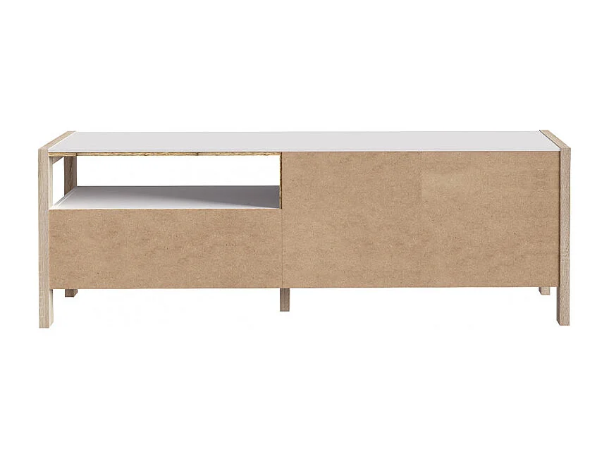 Meuble TV moderne 2 portes et 1 tiroir décor blanc et chêne - NORWAY