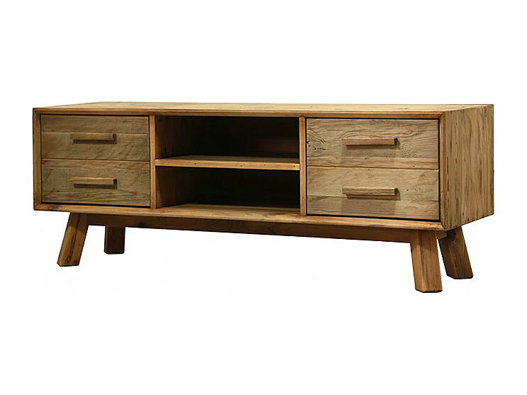 Meuble TV 130 cm en bois massif recyclé 2 niches 2 tiroirs - CHALET