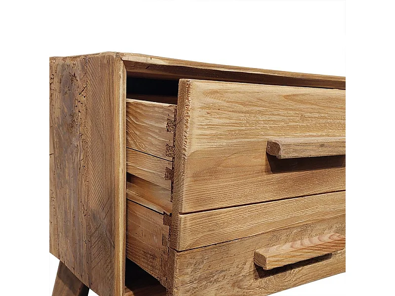 Meuble TV 130 cm en bois massif recyclé 2 niches 2 tiroirs - CHALET