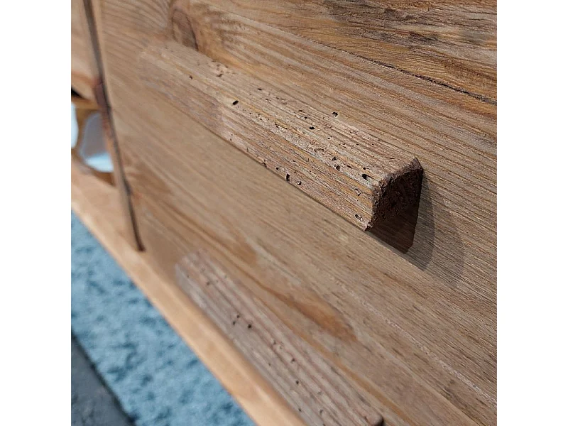 Meuble TV 130 cm en bois massif recyclé 2 niches 2 tiroirs - CHALET