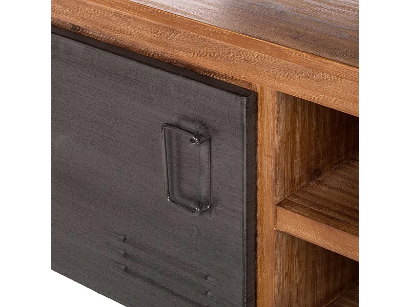 Meuble TV 180 cm 2 tiroirs 2 niches bois acacia et métal - WORKSHOP