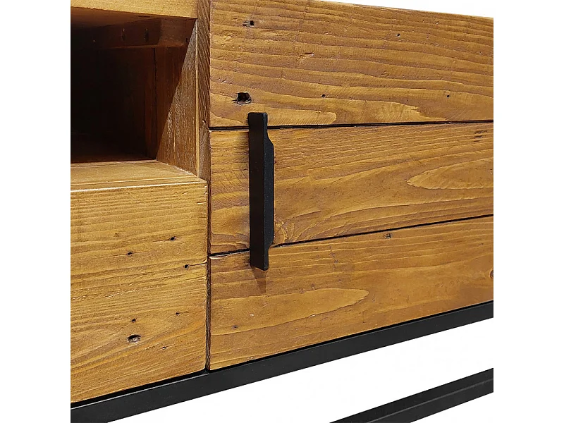 Meuble TV en bois rustique et métal noir 2 tiroirs - FACTORY