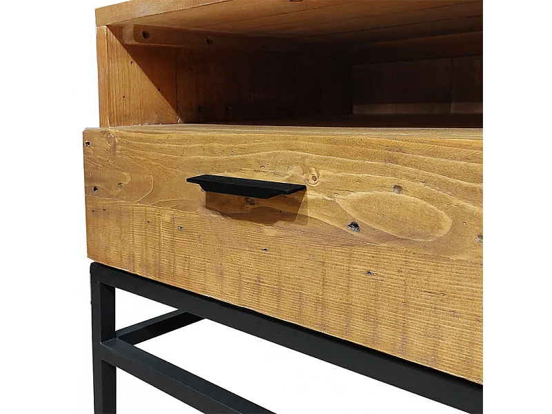 Meuble TV en bois rustique et métal noir 2 tiroirs - FACTORY