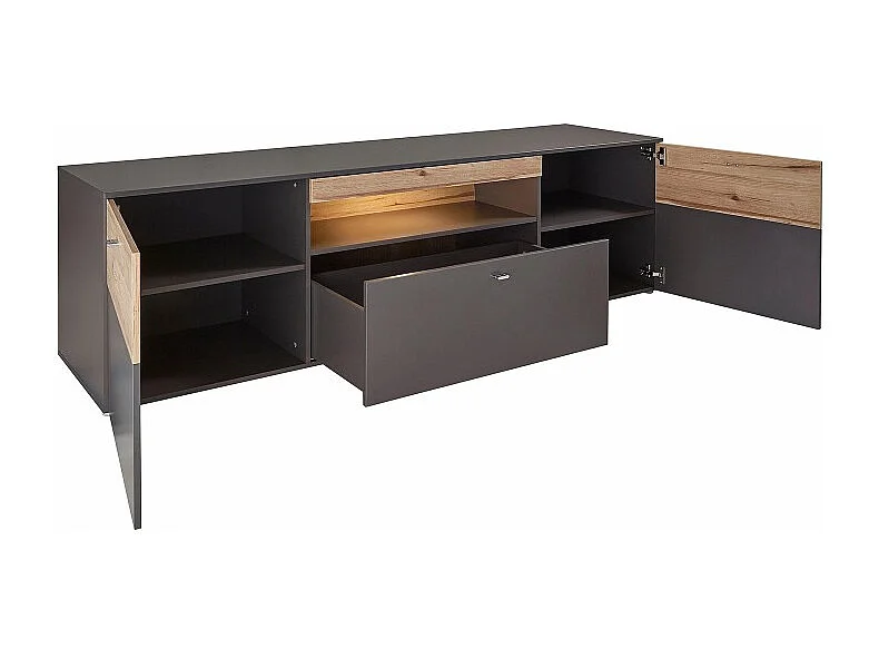 Meuble TV 210 cm 2 portes 1 tiroir décor chêne et gris - MARBELLA