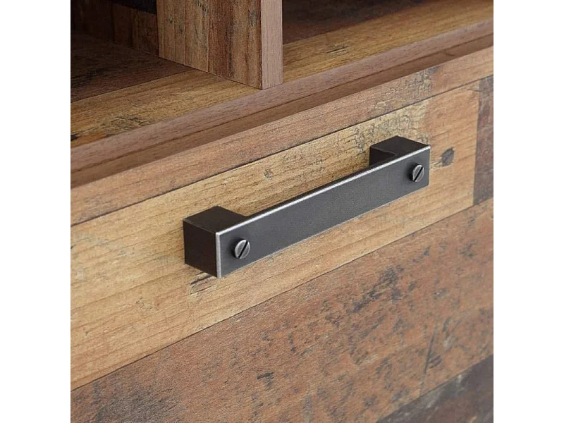 Meuble TV 1 porte et 2 tiroirs effet bois vieilli et béton gris - BUCK